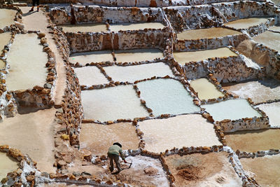 High angle view of men working at construction site