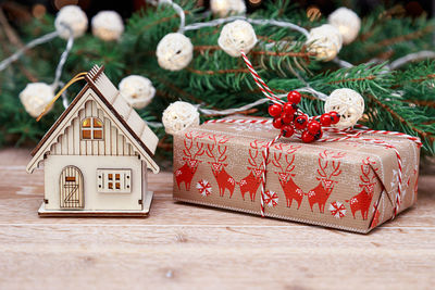 Close-up of christmas decorations on tree