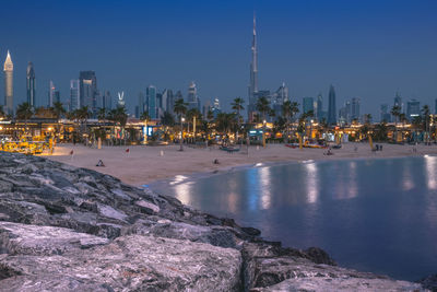 Panoramic view of dubai skyline from la mer beach