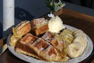 Close-up of dessert in plate on table