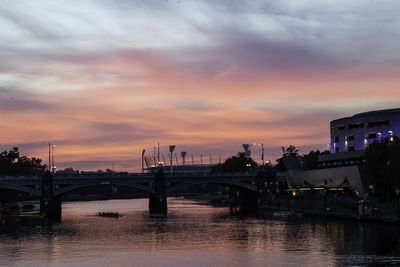 Bridge over river against sky during sunset