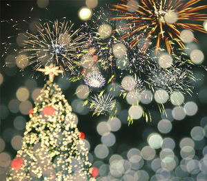 Close-up of illuminated christmas tree