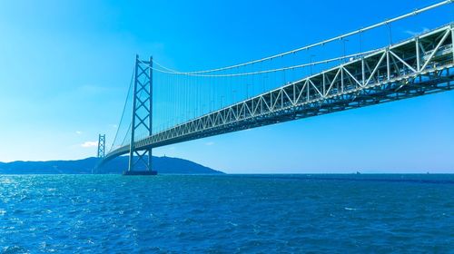 Low angle view of suspension bridge against sky