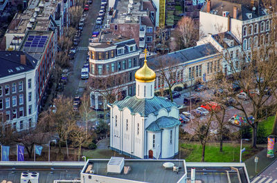Aerial view of the russian orthodox church in the neighbourhood of cool