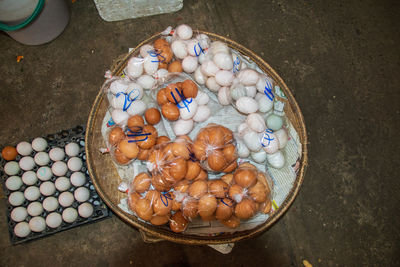 High angle view of food for sale in thaï market