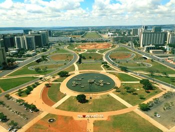 Aerial view of cityscape against sky