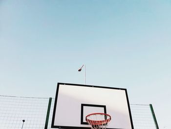 Low angle view of basketball hoop against clear sky