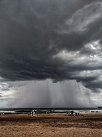 Scenic view of sea against storm clouds