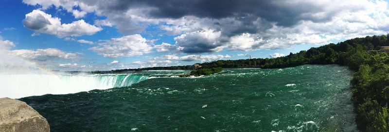 Panoramic shot of niagara falls against cloudy sky