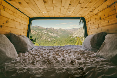 View of yosemite park through camper van in northern california.