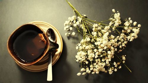 Directly above shot of flowers in vase on table