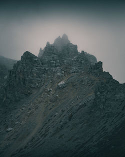 Rock formations on mountain against clear sky