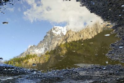 Panoramic view of frozen lake against sky