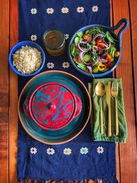 High angle view of food on table