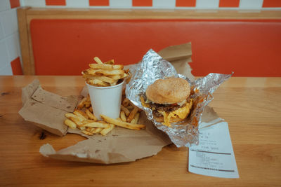 High angle view of food on table