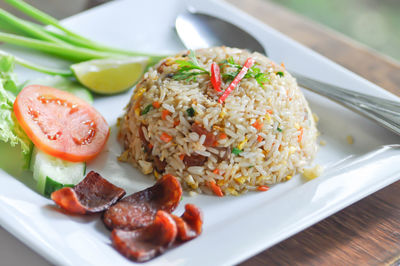 Close-up of meal served in plate