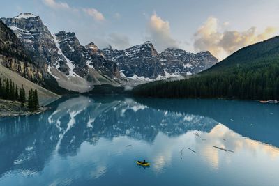 Aerial view of person in boat in lake