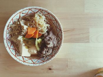 High angle view of food in bowl on table