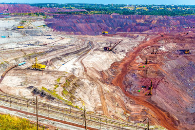 High angle view of cars moving on land