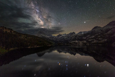 Scenic view of lake against sky at night