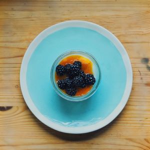 High angle view of breakfast served on table