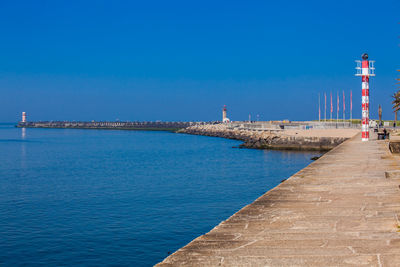 Sunny early spring day at the beautiful promenade along the porto coast near the douro river mouth