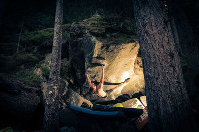 Man climbing cliff