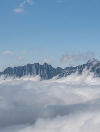 Scenic view of snowcapped mountains against sky