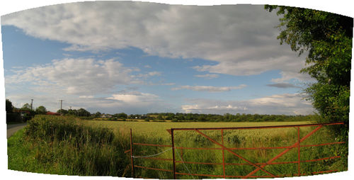 Scenic view of field against cloudy sky