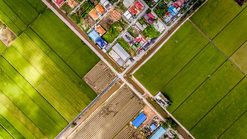 High angle view of soccer field