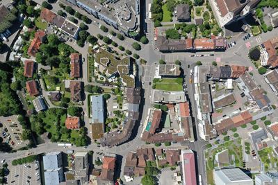 High angle view of buildings in city