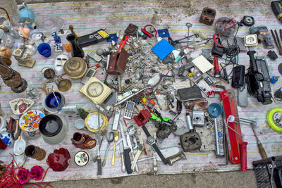 High angle view of graffiti on table