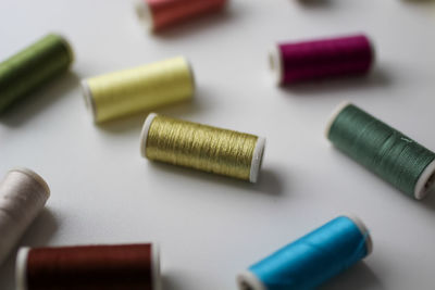 High angle view of colored pencils on table