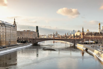 City view of the moskva river and the kremlin in winter.tourism in russia.