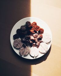 High angle view of food in plate on table