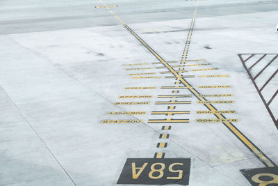 High angle view of markings on airport apron