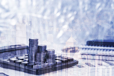 Digital composite image of modern buildings in city