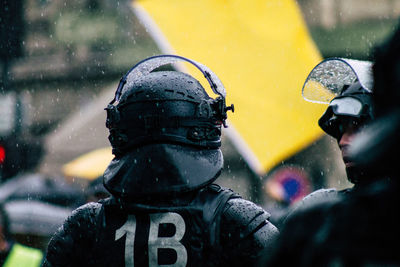 Close-up of wet yellow umbrella