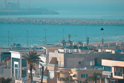 High angle view of buildings in city