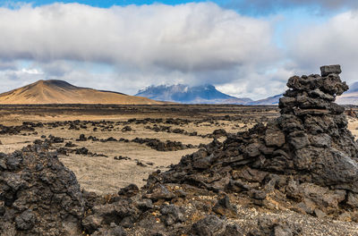 Panoramic view of arid landscape against sky