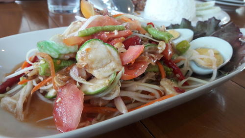 Close-up of salad in plate on table