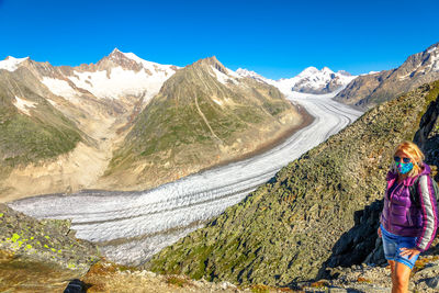 Scenic view of mountains against sky during winter