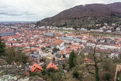 High angle view of townscape against sky