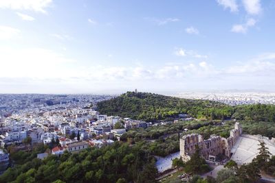 High angle view of townscape against sky