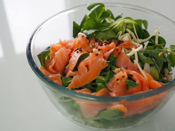 Close-up of salad in bowl on table