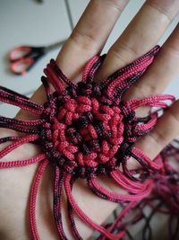 Close-up of woman holding red flower