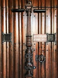 Close-up of text on door