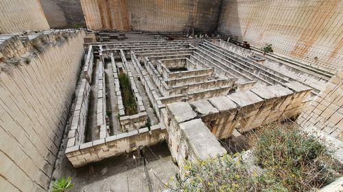 High angle view of staircase in old building