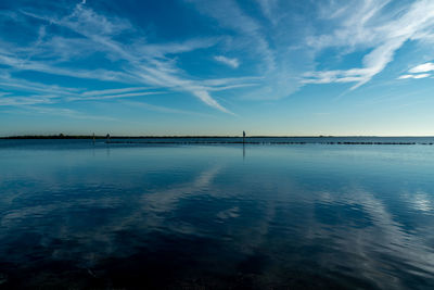 Scenic view of sea against blue sky