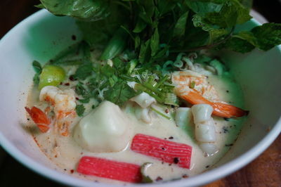 High angle view of chopped vegetables in bowl